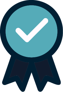 Icône orange représentant une médaille ou un badge de certification avec rubans, sur fond transparent, symbole d’engagement, de qualité et de label.